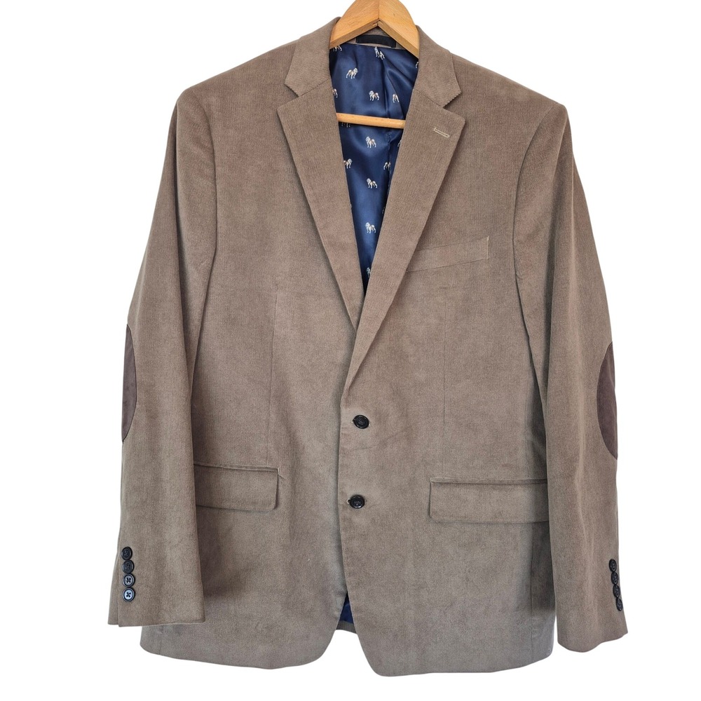 Lauren Ralph Lauren Mens‎ Brown Corduroy Blazer Elbow Patches Bulldog Lining 44L